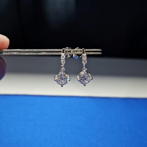 Ladies Moissanite Dangle Post Earrings 1ct 2ct VVS D GRA Certified 925 Silver - Video 1 of 1