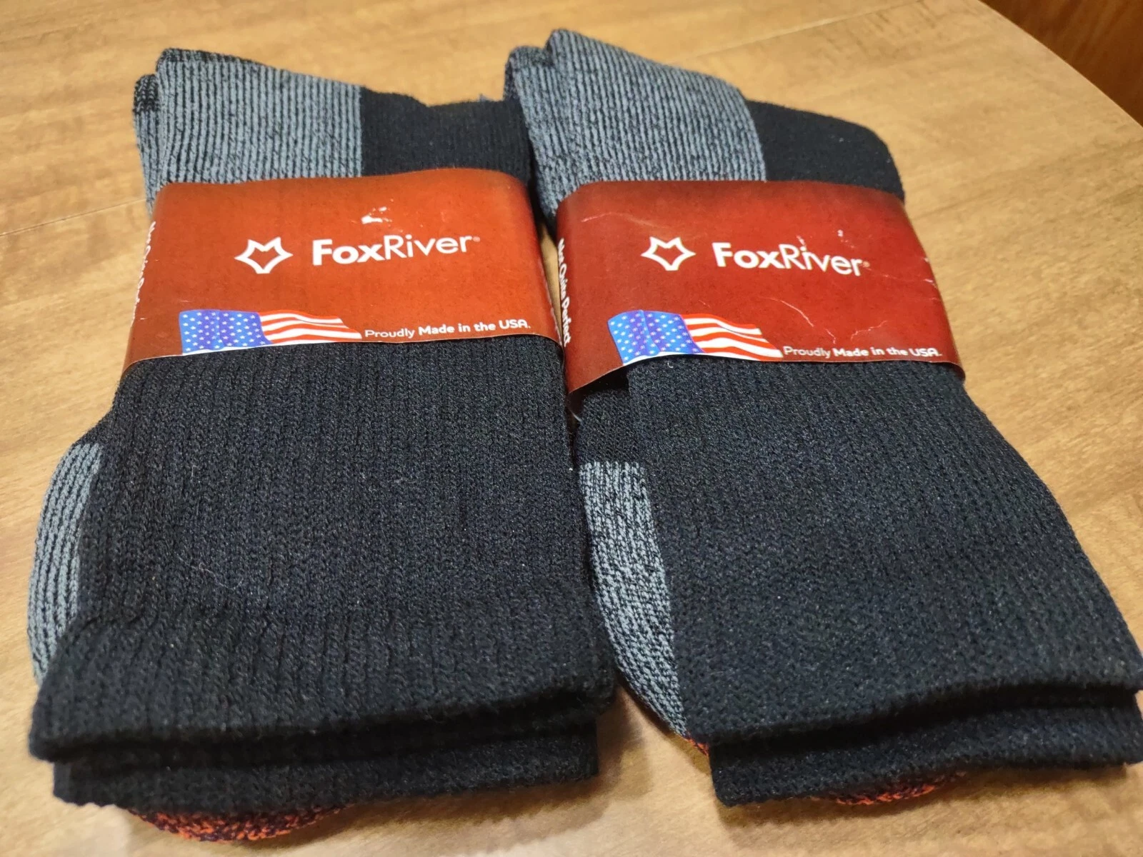 Lot of 2 Fox River Mens BLACK 3765 Mid weight Crew Socks IRREGULAR L