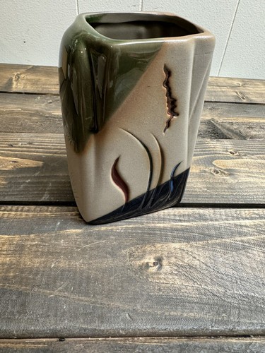 Vintage Glazed Ceramic Vase Bamboo Planter Pot Abstract Design 3x5” - Picture 3 of 9