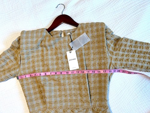 NOCTURNE Butter Yellow Gingham Plaid, Long Sleeve Mini Dress, Large $158 NWT - Picture 11 of 20