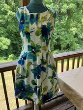 Vince Camuto Sz 10 Women Sleeveless Fit & Flare Blue Floral Dress Lined
