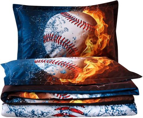 Baseball Comforter Set Full Size for Boys Teens,3D Sports Bedding,Fire Printed Q - Picture 7 of 7