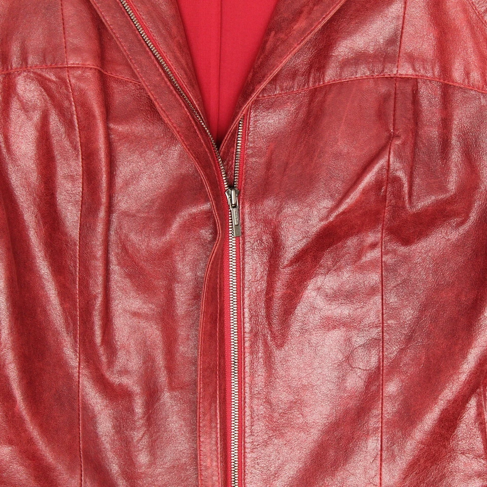 Chaqueta de cuero Fendi para mujer 40 rojo oscuro cremallera frontal forrada en seda hecha en Italia Foto 4 de 4