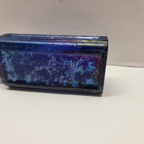Antique Boswell & Warners Colorific Cobalt Blue Bottle W/ Peacock Sickness Stain - Picture 3 of 9