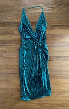 NWT!  Women’s ASOS Teal Sequin Knot Front Midi Dress Size US 6 Wedding Occasion