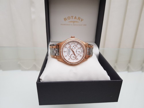 NUEVO Reloj Rotatorio Damas Día y Fecha Oro Rosa Dos Tonos Cristales Swarovski PVP£189 - Imagen 9 de 12