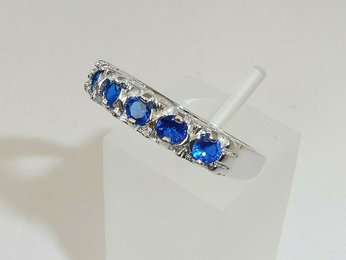 Ladies Hand Made 925 Sterling Solid Silver 5 Stone Blue Spinel Eternity Ring - Picture 4 of 9