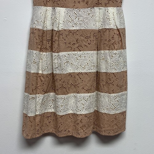 NEW Ann Taylor LOFT | Size 6 | Tan/White Striped Eyelet Sleeveless Sundress NWT - Picture 4 of 12