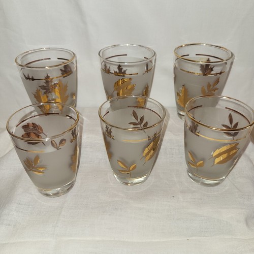 6 Vintage JUICE OR CORDIAL BAR GLASS Libbey Gold  Frosted  4 Oz  Glasses  - Picture 1 of 7