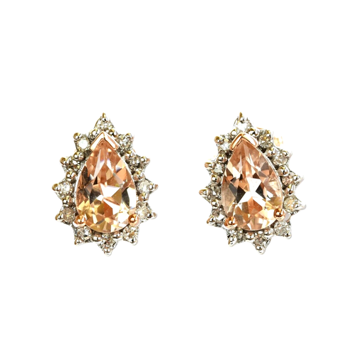 Natural Morganite Earrings 24 Genuine Diamonds 9K Rose Gold Gift Boxed NEW - Picture 9 of 15