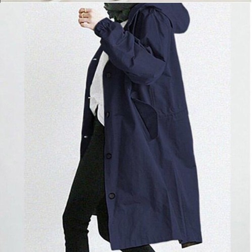 Womens Fashion Hooded Drawstring Waist Loose Jacket Trench Coat Outwear - Picture 9 of 13