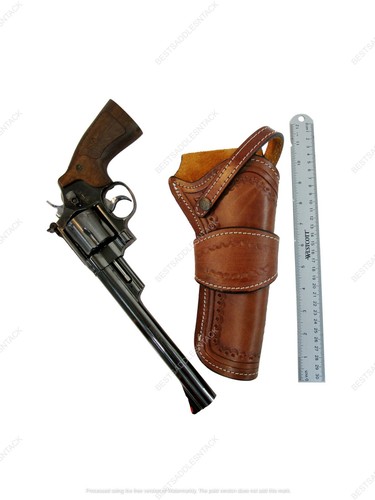 HOLSTER UNIVERSAL FIT GUN COVER REVOLVER HOLDER OPEN BOTTOM TOOLED LEATHER - Picture 4 of 17