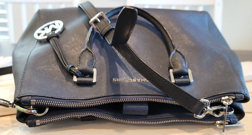 Michael Kors Kellen Saffiano Leather Satchel Handbag Shoulder Bag Black Navy - Picture 8 of 18