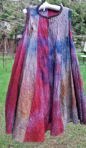 Tie Dye Crushed Faux Silk Flared Sleeveless Dress Ladies Size Large - Picture 5 of 19