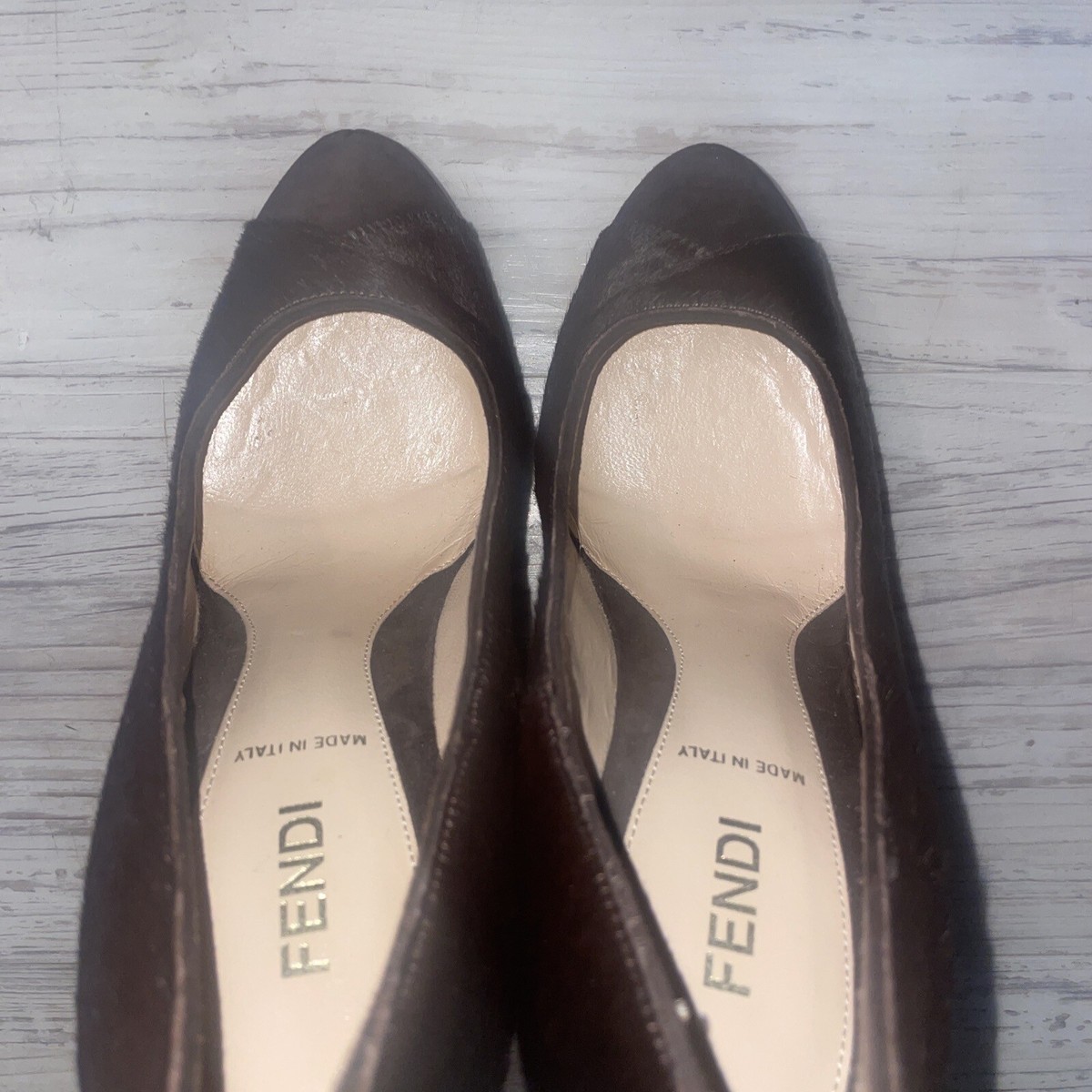 *JUST REDUCED!* AUTH FENDI DÉCOLLETÉ SUEDE TIP PONY HAIR HEELS 35.5 RUNWAY MODEL
