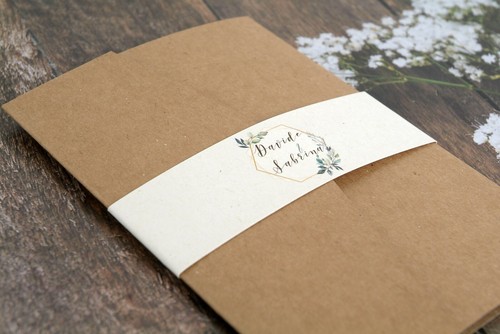 Partecipazioni matrimonio inviti nozze pocketfold carta kraft busta greenery - Foto 3 di 11