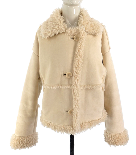 UO Coat Jacket Faux Shearling Maria Urban Outfitters Faux Fur Ivory size S