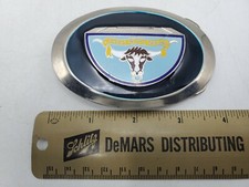 Vintage Kansas Pacific Railroad Railway Bull Shield Enameled Metal Belt Buckle