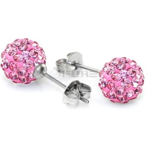 5-8MM Small Big Round Pink Crystal Disco Ball Shamballa Sleeper Stud Earrings UK - Picture 3 of 36