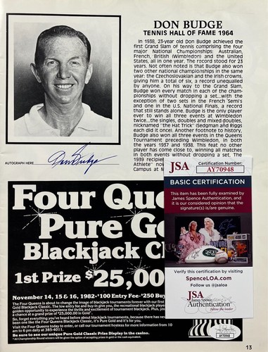 DON BUDGE Autograph SIGNED 8x11 Program Picture Tennis Hall of Fame JSA CERT - Picture 9 of 9