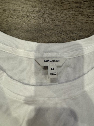 WHITE Banana Republic Top M Women Ribbed 3/4 Sleeve MEDIUM - Picture 3 of 4