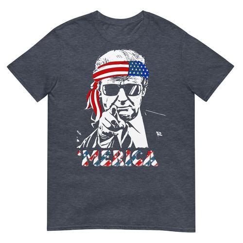 'MERICA TRUMP Happy 4th Of July Trump American Flag T-Shirt - Picture 7 of 15