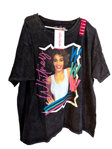 Whitney Houston tshirt stampa grafica donna XL nera nuova con etichetta - Foto 2 di 5