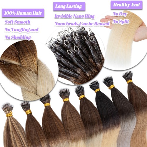 AAA+ 150G Thick Nano Ring Tip Real Remy Human Hair Extensions Balayage Full Head - Picture 7 of 37