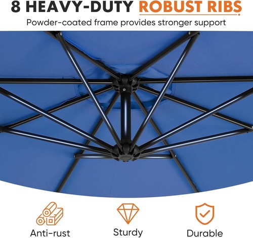 9.8FT Offset Patio Umbrella Hanging Cantilever Umbrella Outdoor Sun Shade 8 Ribs - Picture 4 of 48