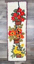 Vintage unique yarn latch HOOK RUG colorful plants Floral 48  x 16"