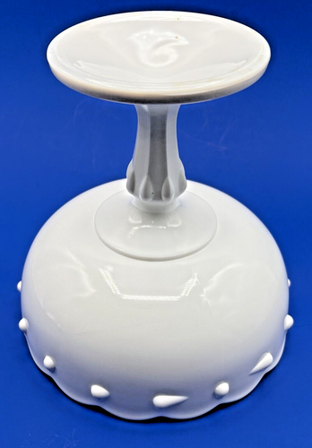 Vintage weiß Milchglas Standfuß Süßigkeitenschale gewellter Rand Träne 7,5" hoch - Bild 4 von 5