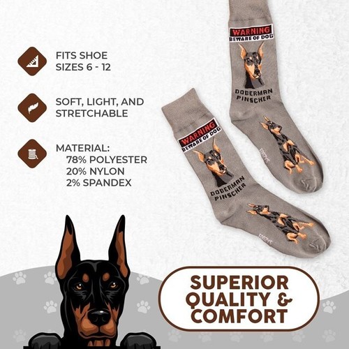 Doberman Pinscher Warning Dog Men's Foozys Puppy Cute Dogs Gray 2 Pairs Socks - Picture 4 of 5