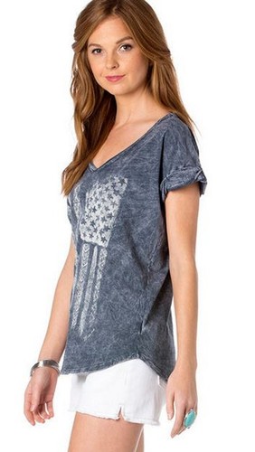 MISS ME Short Sleeve Freedom Ring Top Shirt NWT DT556 Women Navy Small - Picture 2 of 5