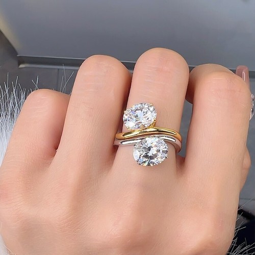 4ct Wavy Band Oval Ring 18K Gold Vermeil, Lab Grown White Diamond, Chic Style - Picture 4 of 13