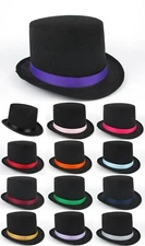 6" TALL ADULT MAGICIAN GENTLEMAN COSTUME FELT TOP HAT BLACK W/ RIBBON BAND