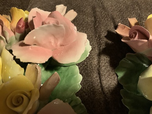 Vintage CAPODIMONTE Blumen Porzellan Wandbehang Neapel, Italien 3er Set - Bild 8 von 9