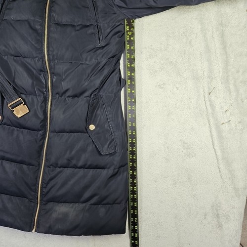 MICHAEL KORS Woman Faux Fur Trim Hood Down Puffer Belted Coat Parka Sz S Dk Blue - Picture 12 of 20