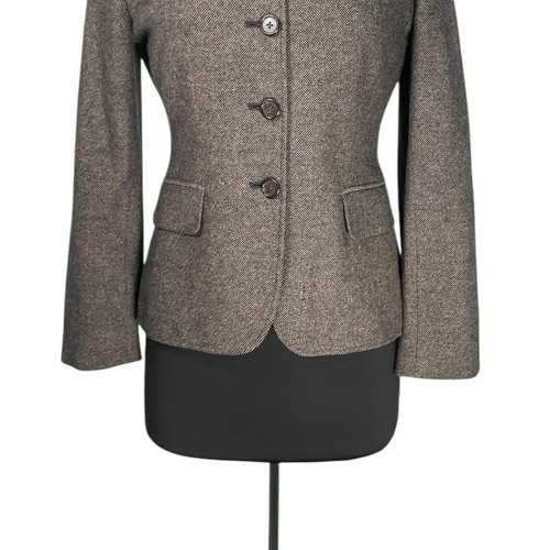 Ralph Lauren Women's Coat Brown Lambs Wool Faux Fur Collar Blazer Suit Jacket 4 - Picture 7 of 14