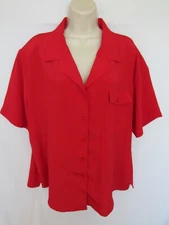 HILL ARCHER WOMANS 20 red crepe collar short sleeve BUTTON BLOUSE