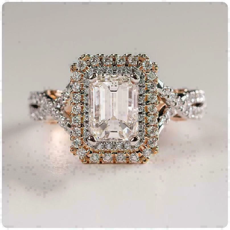 Помолвочное кольцо Art-dico с искусственным изумрудом 3 карата с двухцветным золотым покрытием 14 карат - Изображение 3 из 4