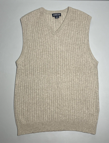 Lands End Weste Herren XL Kaschmir hellbraun V-Ausschnitt gerippt Pullover Business Freizeit weich