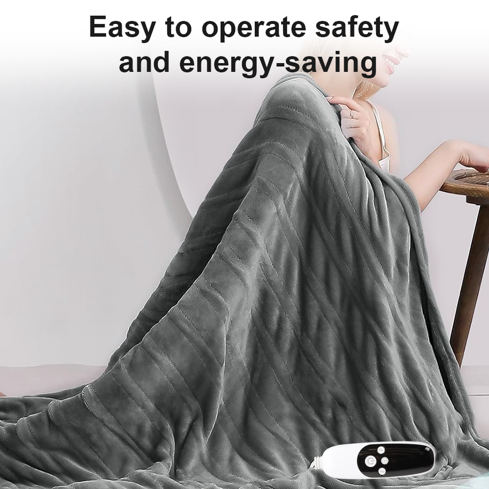ELECTRIC HEATED THROW SOFT FLEECE GREY OVER BLANKET DIGITAL CONTROLLER