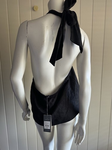 Country Road New Halter Neck Top Black Linen Size L 16 Cropped - Picture 4 of 8