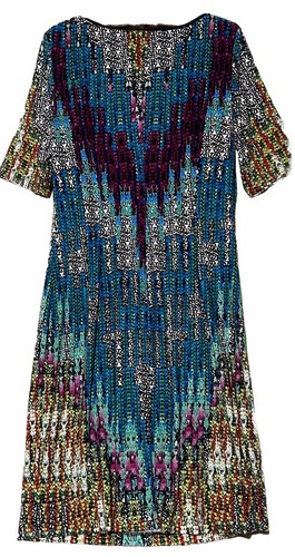 London Times Dress 10 Slinky Stretch Knit Wearable Art Print Keyhole Bust - Picture 3 of 4