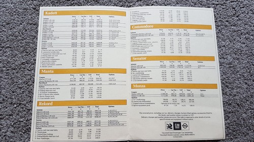 VAUXHALL OPEL PRICE LIST SALES BROCHURE AUG 1981 - Picture 2 of 2