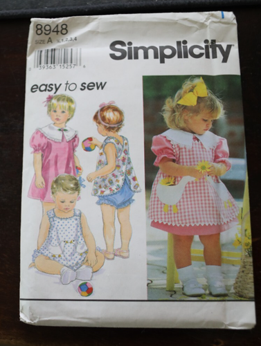 7105 8948 Simplicity Sew Pattern Baby Dress Pinafore Pant Panties Infant A UNCUT - Picture 4 of 6