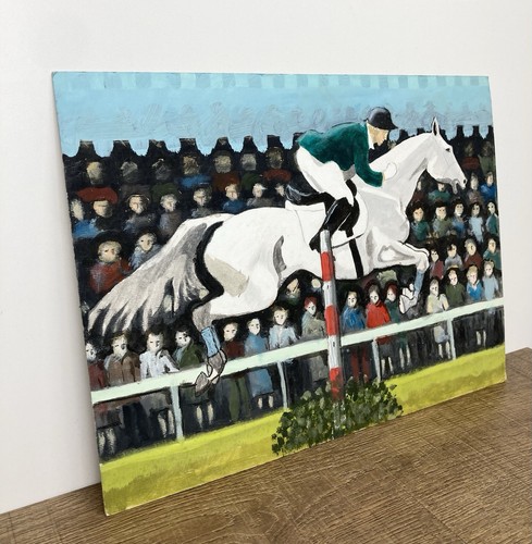 Vintage Horse Racing Oil Painting On Board Original 1960s - Picture 3 of 4