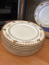 8 Piece Haviland France Limoges Gold Trim, Floral Leaf Vines Dinner Plates flr