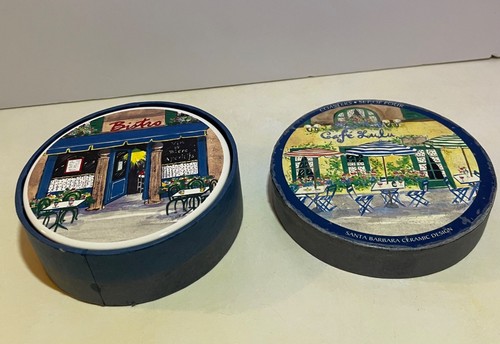 Round Coaster Set 4 Santa Barbara Ceramic Design Anne Ormsby Sidewalk Cafe - Picture 3 of 13