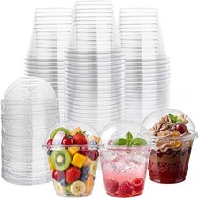 50 Pack 9oz Clear Plastic Cups with Dome Lids, Dessert Fruit Cups Disposable